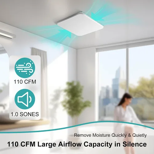 Miniatura 2 de JOEAONZ Extractor de Baño 110CFM con Diseño de Rejilla Oculta, Sistema de Ventilador de Ventilación de Techo Silencioso Ultra 1.0 Sones - Extractor
