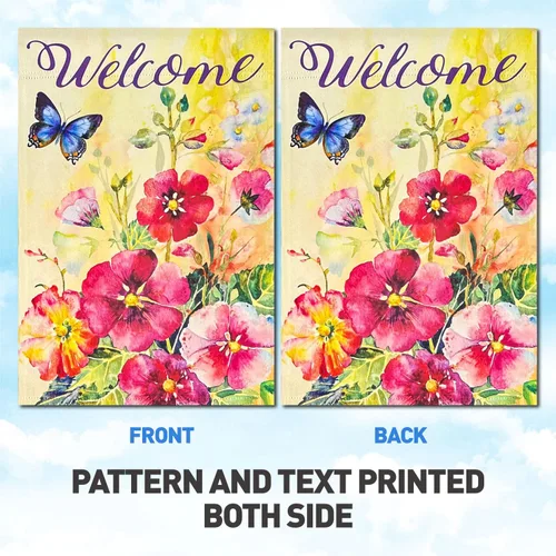 Miniatura 6 de Bandera de jardín con flores de mariposa, opaca de doble cara de 12 x 18 pulgadas, banderas verticales de bienvenida para todas las estaciones