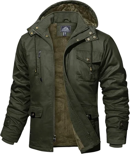 Miniatura 9 de MAGCOMSEN Chaqueta de invierno para hombre, con forro polar de algodón, chaquetas cálidas para trabajo, abrigos militares con 6 bolsillos