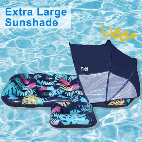 Miniatura 2 de COOLCOOLDEE Flotador inflable para piscina con toldo de sombrilla UPF 50+, flotador extra grande para adultos con reposacabezas, portavasos Púrpura