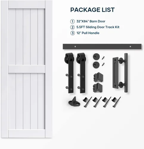 Miniatura 9 de EaseLife Puerta de granero blanca de 32 x 84 pulgadas con kit de herrajes para puerta corredera de 5.5 pies incluido y asa, cubierta de madera