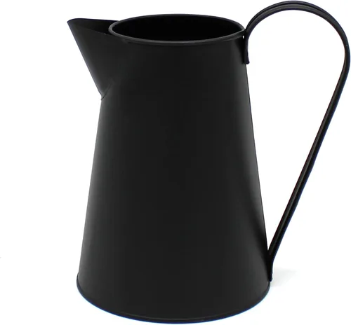 Miniatura 2 de CVHOMEDECO. Jarra de leche de metal galvanizado de 7 pulgadas, jarrón primitivo rústico antiguo para decoración del hogar y el jardín. Negro