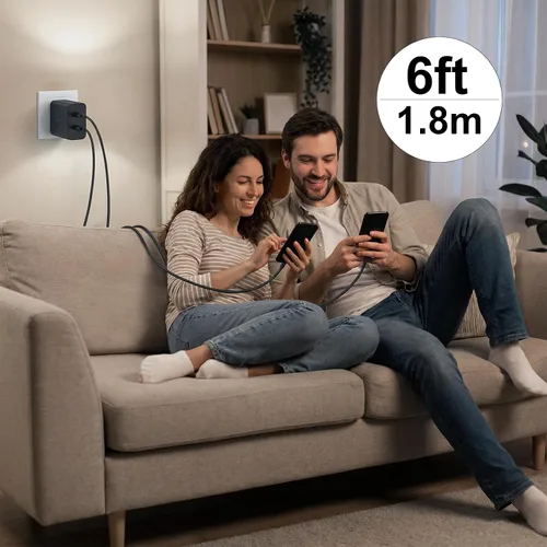 Miniatura 8 de Paquete de 2 cargadores súper rápidos USB C de doble puerto para teléfono Android tipo C, bloque de carga rápida con cable de carga tipo C de 6 pies