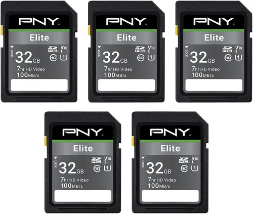 PNY Tarjeta de memoria flash Elite Class 10 U1 V10 SDHC de 32 GB – lectura de 100 MB/s, clase 10, U1 Full HD, UHS-I, tamaño completo SD (paquete de