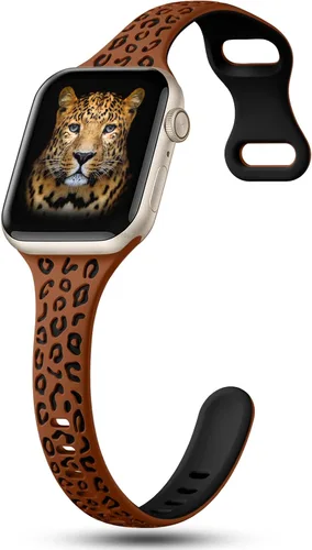 Miniatura 2 de CreateGreat Correas Delgadas con Grabado de Leopardo Compatibles con Apple Watch de 41mm 40mm 38mm 49mm 46mm 45mm 44mm 42mm para Mujeres, Correa