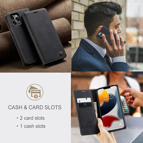 Miniatura 6 de SINIANL Funda de cuero para iPhone 13 Pro, cartera para iPhone 13 Pro, funda plegable con tapa y función atril magnética, funda protectora Negro