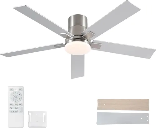 Miniatura 20 de Ventiladores de techo de 42 pulgadas con luces y control remoto, ventilador de techo de níquel cepillado, motor CC reversible de 6 velocidades, LED