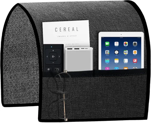 Ntomtuex Funda de lino para reposabrazos de sofá con 2 bolsillos, protector de reposabrazos para sofá reclinable antideslizante, funda para sala de