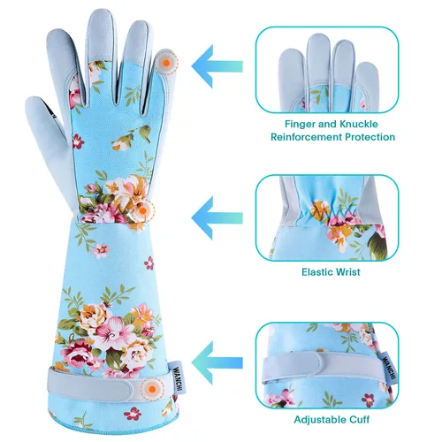 Miniatura 3 de WANCHI Guantes de jardín de manga extendida para mujer, guantes de jardinería de agarre suave, ligeros y cómodos para plantar, paisajismo y tareas