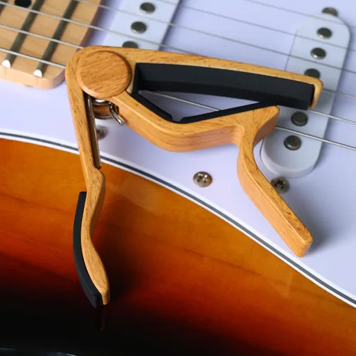Miniatura 6 de WINGO Cejilla de guitarra para guitarra acústica y eléctrica con 5 púas, Burlywood