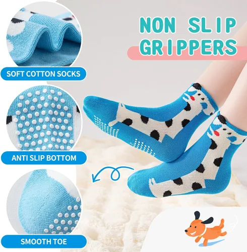 Miniatura 3 de 12 pares de calcetines antideslizantes para bebés, niños y niñas, calcetines de agarre para niños pequeños, calcetines de algodón transpirable