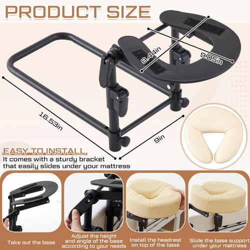 Miniatura 2 de Qunclay Reposacabezas de masaje ajustable para cama, colchón portátil de masaje con cojín de almohada suave, almohada boca abajo después de cirugía
