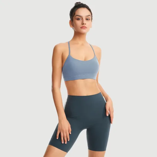 Miniatura 5 de Sujetadores deportivos acolchados para mujer, brasier deportivo sexy de línea larga entrecruzada, brasier deportivo de soporte medio con tirantes