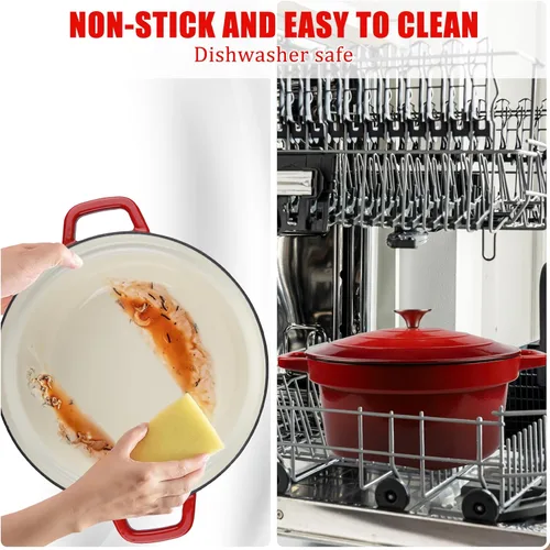 Miniatura 5 de CUKOR Olla de horno holandés de 7 cuartos de galón con tapa, hornos holandeses de cerámica para hornear pan de masa madre, olla de hierro fundido