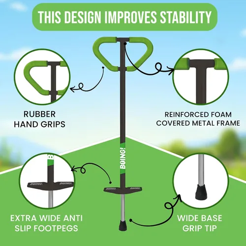 Miniatura 6 de Geospace Jumparoo Boing! Palo Pogo mediano 'PRO' para niños, soporta 60 a 100 libras, juguete al aire libre para niños y niñas, juego activo
