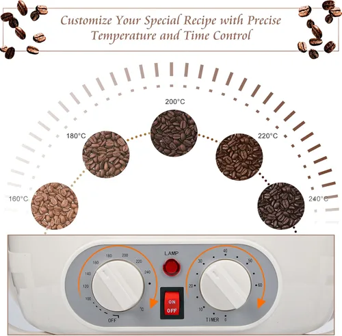 Miniatura 3 de Tostadores de café mejorados para uso doméstico de 110 V, tostadora de café doméstica con temporizador, tostador de granos de café de lotes grandes