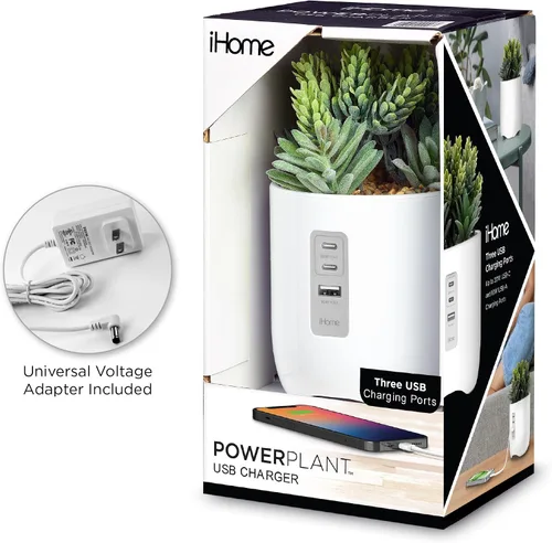 Miniatura 6 de iHome PowerPlant - Estación de carga, suculentas falsas con estación de carga USB para iPhone, Android y más, color blanco (iPP45)