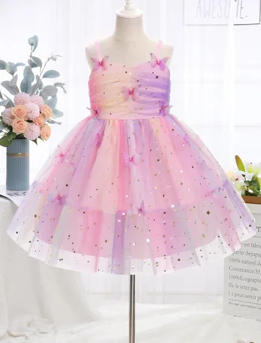 Miniatura 156 de IMEKIS Vestido de princesa de cumpleaños para niña pequeña, confeti brillante, bohemio, arco iris, pastel, sesión de fotos, traje para 1-6T