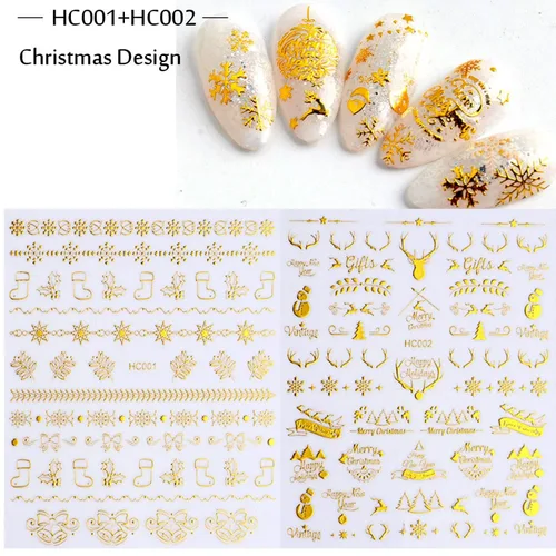 Miniatura 5 de Calcomanías de arte de uñas de Navidad, diseño de copos de nieve dorados, decoración de uñas, Papá Noel, árbol de Navidad, pan de jengibre, hombre