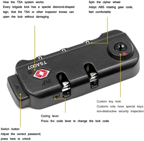 Miniatura 6 de TSA007 Candado de viaje para equipaje y 3 dígitos autoconfigurable una variedad de combinaciones diferentes para bolsa de equipaje de viaje, bloqueo