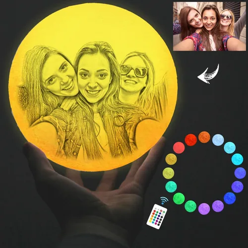 Lámpara de luna personalizada con foto grabada, 16 colores, lámpara nocturna de carga USB para niños, cumpleaños, Acción de Gracias, Navidad,