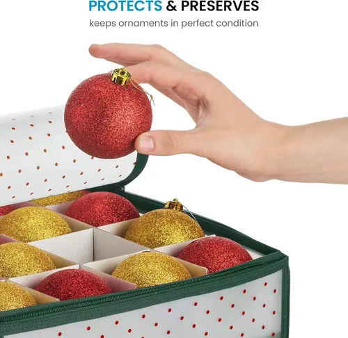 Miniatura 8 de ZOBER Caja de almacenamiento de plástico para adornos de Navidad, almacena 128 adornos de 3 pulgadas con bandejas individuales, caja de Verde