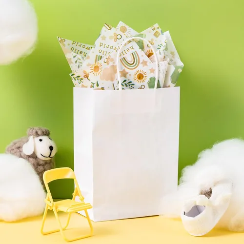 Miniatura 5 de LeZakaa 60 hojas de papel de seda para baby shower con 30 calcomanías de regalo, papel de seda para bebé niño niña a granel, diseño de arcoíris