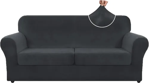 Miniatura 68 de ZNSAYOTX Funda de terciopelo de 3 piezas para sofá de 3 piezas con 2 fundas de cojín de asiento extra grandes, funda elástica para sofá de 2 plazas