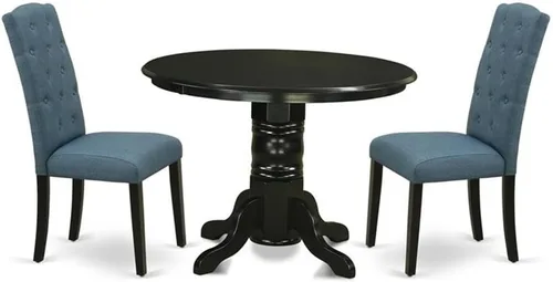 East West Furniture SHCE3-BLK-21 - Juego de mesa de comedor moderno de 3 piezas que contiene una mesa de cocina redonda con pedestal y 2 sillas de