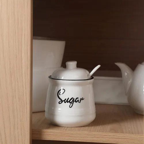 Miniatura 6 de Azucarero de porcelana de granja con tapa y cuchara, 12 onzas, fácil de limpiar (blanco)
