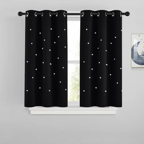 Miniatura 19 de NICETOWN Cortinas infantiles perforadas, cortinas marroquíes con estrellas azules para dormitorio de niñas, gruesas y suaves, para oscurecer la Azul