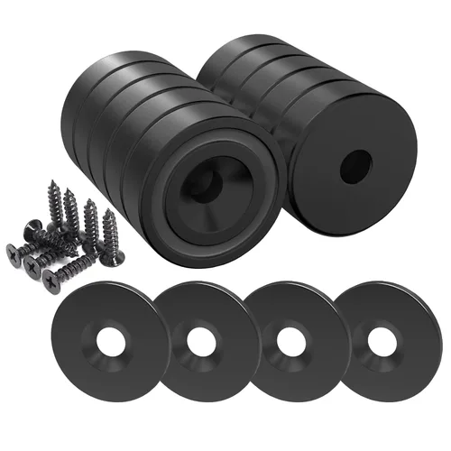 Magnetpro 12 imanes de neodimio, fuerza de 25 libras, tamaño 0.79 x 0.28 pulgadas, cápsula de acero, imanes negros con contrapartes y tornillos