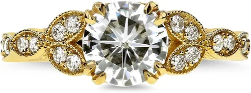 Miniatura 3 de Kobelli antiguo anillo de compromiso de Moissanita de corte redondo 1 15 CTW oro amarillo de 14 k