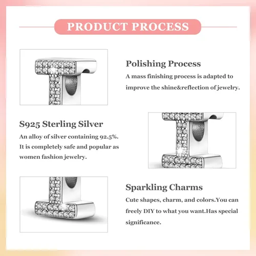 Miniatura 38 de PARCOM Dijes de letras compatibles con pulseras Pandora de plata esterlina S925 con iniciales para pulseras del alfabeto A-Z, cuentas de letras