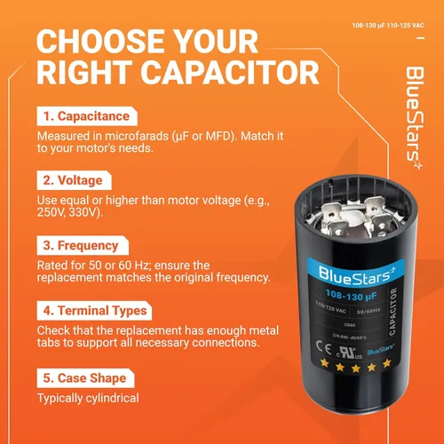 Miniatura 5 de [[Listado UL] BlueStars 108-130 uF MFD 110-125 VCA voltios ±20% 50/60 Hz CD60 Condensador de arranque redondo AC Pieza de repuesto eléctrico