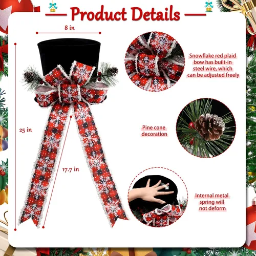 Miniatura 4 de Sombrero de adorno para árbol de Navidad, sombrero negro con lazo y cinta alargada - Adornos para árbol de Navidad para fiesta de Navidad, ornamento