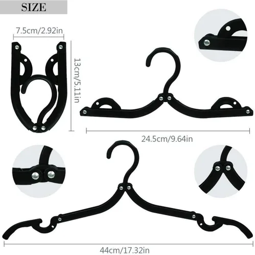 Miniatura 4 de 12 perchas de viaje Trubetter, esenciales para cruceros, perchas plegables portátiles, accesorios de viaje, tendedero plegable para ropa (negro)