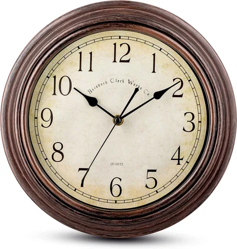 Bernhard Products Reloj de pared vintage, silencioso, sin tictac, de cuarzo de calidad de 12 pulgadas, funciona con pilas, reloj marrón decorativo