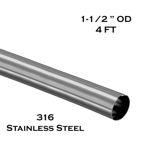 Miniatura 2 de Tubo de riel de pie de barra de 1-1/2 pulgadas de diámetro exterior - Tubo de acero inoxidable cepillado grado 316 - calibre 16