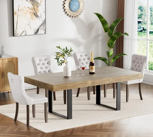 Miniatura 28 de Juego de mesa de comedor extensible marrón de 7 piezas para 6, 63 a 78.74 pulgadas, moderno juego de mesa de cocina y comedor, mesa de comedor Mesa