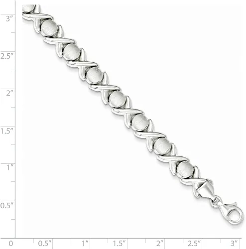 Miniatura 2 de Pulsera de plata de ley 925 maciza pulida y satinada X y O XOXO, con cierre seguro de langosta