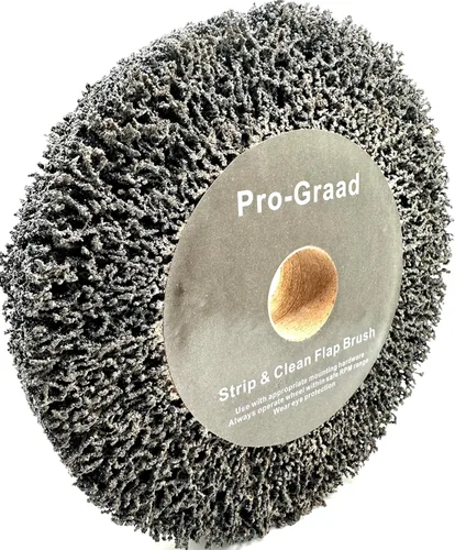 Rueda de cepillo de solapa no tejida para amoladora de banco de 6" x 1" Negro, Grano 40 Extra Grueso, Desbaste y Limpieza, Granulado de Metal,