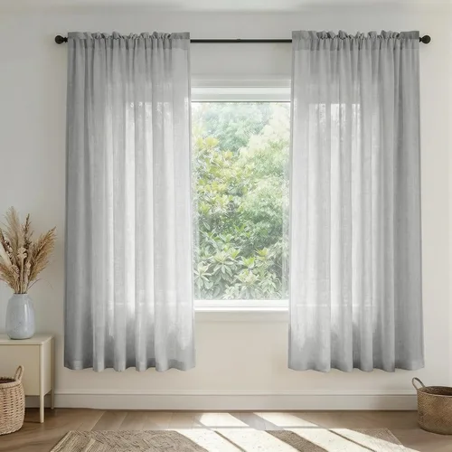 Miniatura 52 de Mrs.Naturall - Cortinas transparentes con bolsillo para barra de 36x63 pulgadas de lino mezclado negro