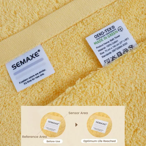 Miniatura 4 de SEMAXE Toalla de baño amarilla, toalla de baño 100% algodón con lazo para colgar, 55 x 27 pulgadas, suave, absorbente y de secado rápido, para baño