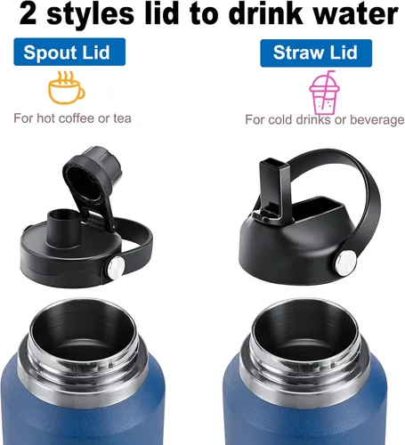 Miniatura 6 de Botella de agua de 32 onzas aislada con popote, botellas de agua a prueba de fugas, botella de agua para hombre, acero inoxidable para gimnasio