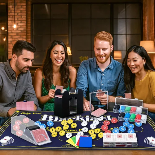 Miniatura 7 de Extguds Juego de póquer de casino, Blackjack/Texas Hold'em/Poker con zapato, bandeja de descarte, barajador automático, 200 fichas, 6 cartas