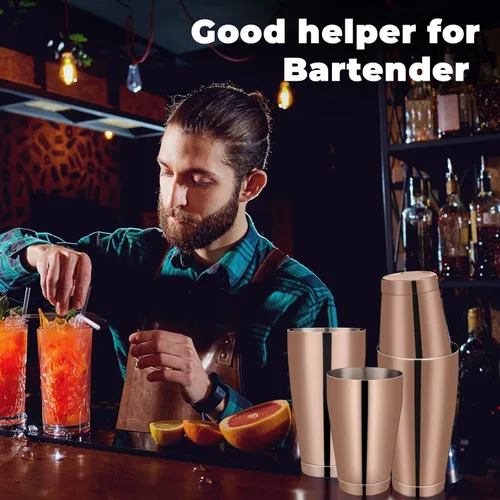 Miniatura 7 de Sabary Juego de 6 cocteleras profesionales Boston de acero inoxidable, mezclador de bebidas Martini, herramienta básica, batido ponderado, juego