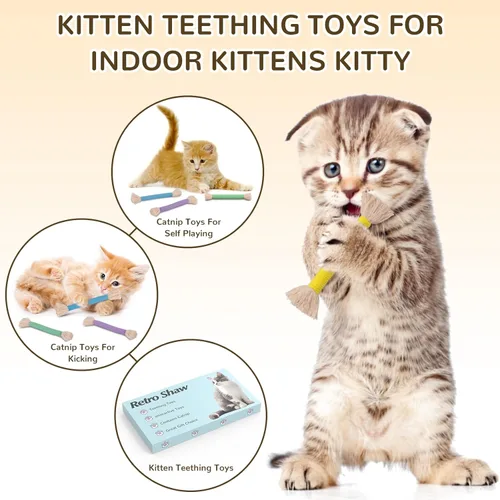 Miniatura 2 de Retro Shaw 6 piezas de juguetes para gatitos, cuerda para masticar, juguetes seguros para gatos de interior, juguete interactivo recargable