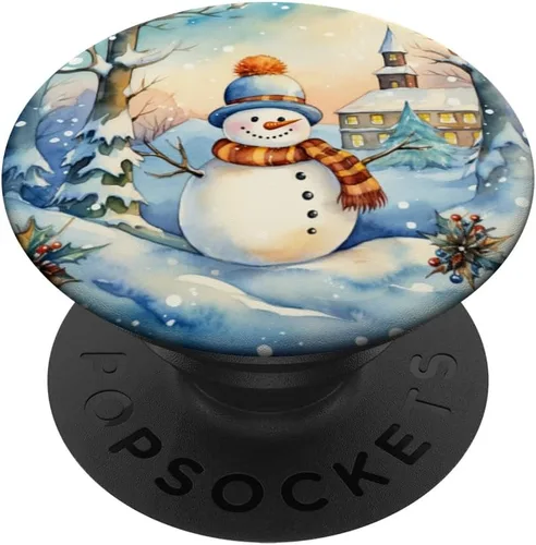 Miniatura 6 de Navidad muñeco de nieve nieve tema copo de nieve teléfono PopSockets MagSafe PopGrip para iPhone