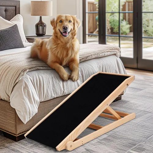 Miniatura 9 de Rampa para perros, rampa plegable de madera ajustable de 5 niveles para cama mediana, sofá, SUV - Alta tracción, rampas portátiles para mascotas